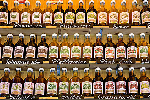 糖浆,不同,品种,瓶子,货摊,慕尼黑,巴伐利亚,德国,欧洲