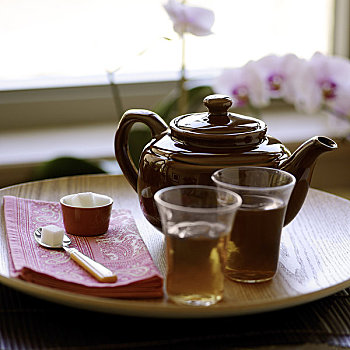 茶壶,托盘,玻璃杯