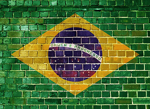 巴西,旗帜,砖墙