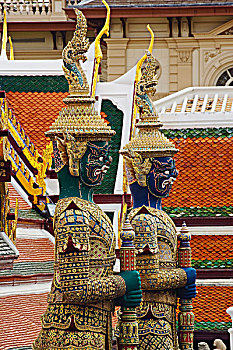 一个,两个,监护,魔鬼,入口,画廊,玉佛寺,曼谷,泰国