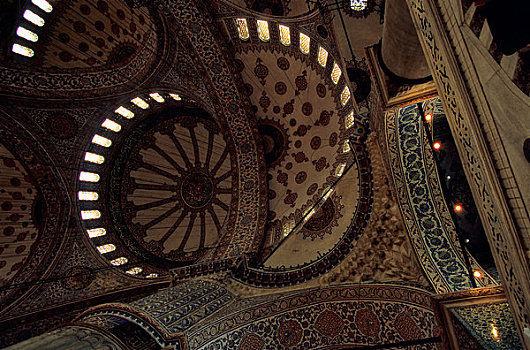 土耳其,伊斯坦布尔,蓝色清真寺,室内,天花板,圆顶