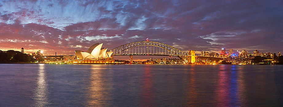 天际线,悉尼,歌剧院,海港大桥,摩天大楼,黄昏,新南威尔士,澳大利亚,大洋洲