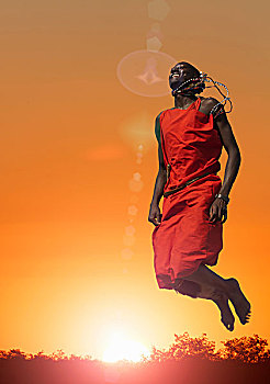 马萨伊,男人,跳跃,表演,传统舞蹈,马赛马拉国家保护区,肯尼亚