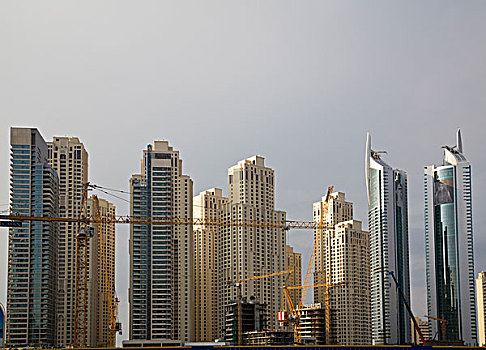 阿联酋,迪拜,码头,建筑起重机,正面,海滩,住宅,塔