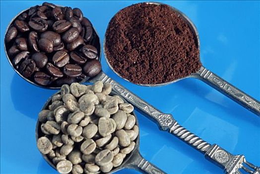 咖啡豆,烤,碾磨,咖啡,勺子,阿拉伯咖啡