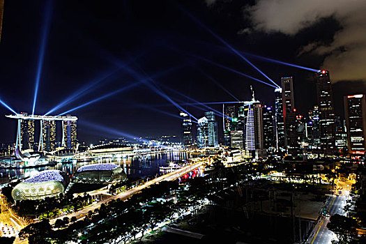 建筑,围绕,码头,夜晚,灯,沙,赌场,新加坡