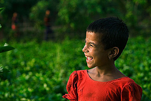 微笑,孩子,库尔纳市,孟加拉,四月,2008年