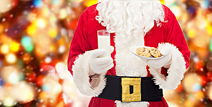 圣诞节,休假,饮料,人,概念,向上,圣诞老人,牛奶杯,饼干,上方,红灯,背景