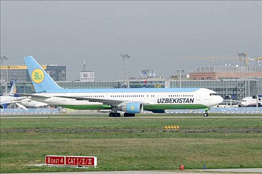 乌兹别克斯坦,航空公司,降落,法兰克福,机场,黑森州,德国,欧洲