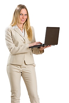 魅力,职业女性,笔记本电脑,隔绝,白色背景