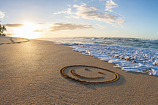 笑脸,沙子,日落,夏威夷