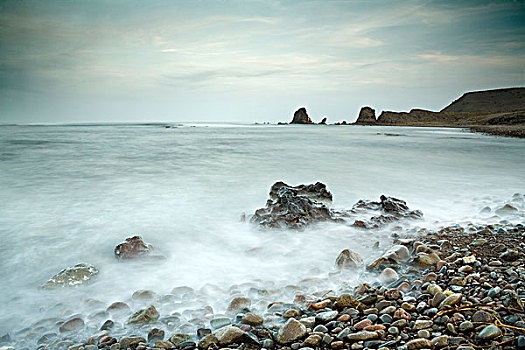 时光流逝,波浪,岩石,海滩