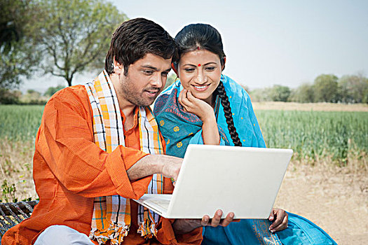 乡村,伴侣,笔记本电脑,印度