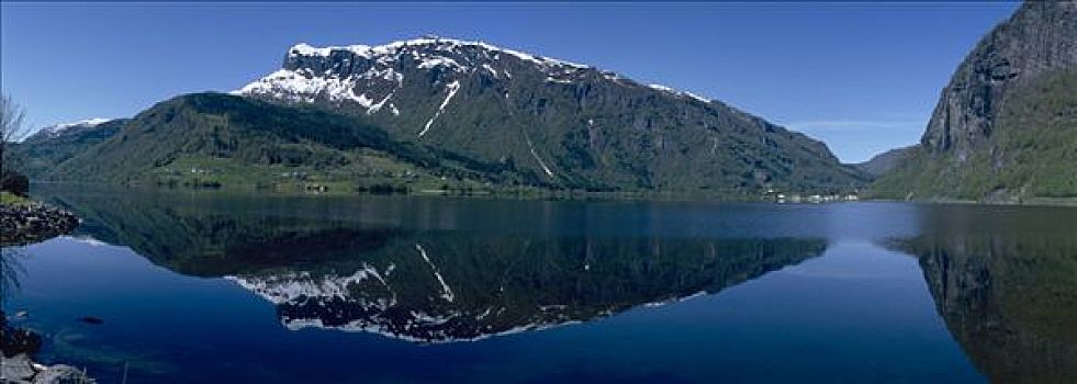 反射,湖,靠近,霍达兰,挪威,斯堪的纳维亚,欧洲