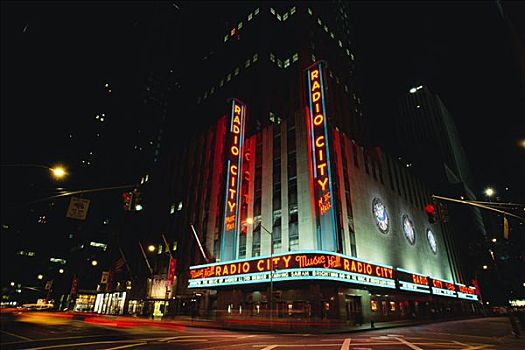 无线电城音乐厅,夜晚,纽约,美国