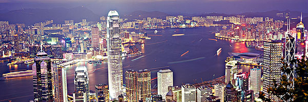 城市,顶峰,夜晚,香港