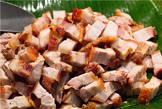 烤猪肉,切削,棕榈叶