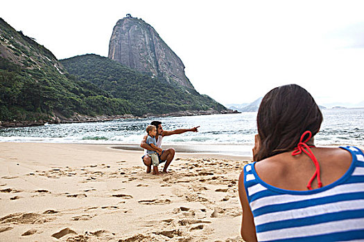 父子,海滩,里约热内卢,巴西