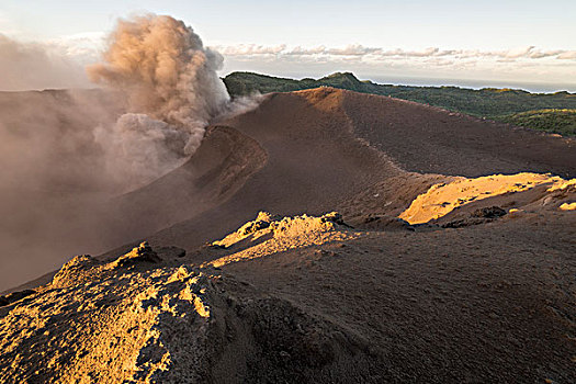 人,火山口,边缘,攀升,火山,岛屿,瓦努阿图,大洋洲