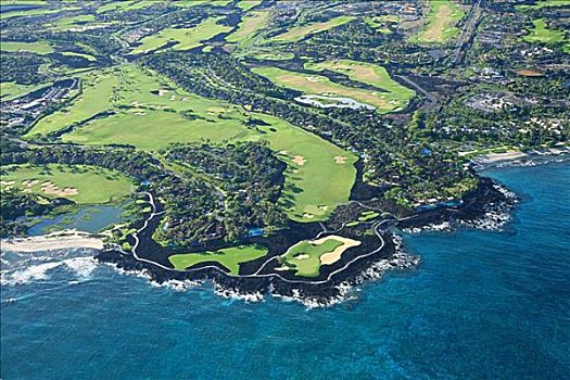 夏威夷,夏威夷大岛,四季,胜地,高尔夫球场,航拍