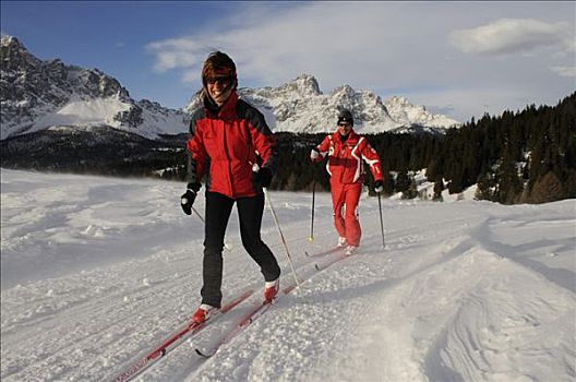 北欧,越野滑雪者,阿尔卑斯山,高,山谷,意大利,欧洲