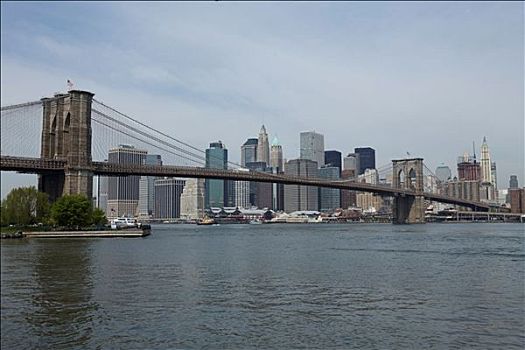 布鲁克林大桥,正面,曼哈顿,天际线,纽约,美国