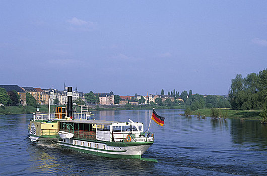 德国,靠近,德累斯顿,易北河,老,蒸汽,划船