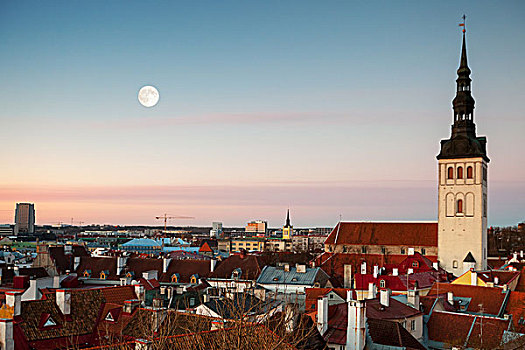教堂,月亮,老城,塔林,爱沙尼亚