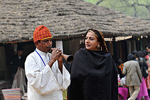 民俗,舞者,跳舞,拿,靠近,德里,民族舞,工艺品,物品,很多,娱乐,北印度,印度,二月,2008年