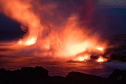 火山岩,进入,海洋,基拉韦厄火山,夏威夷火山国家公园,夏威夷大岛,夏威夷,美国,北美