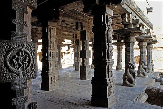 雕刻,柱子,庙宇,坦贾武尔,地区,泰米尔纳德邦,印度