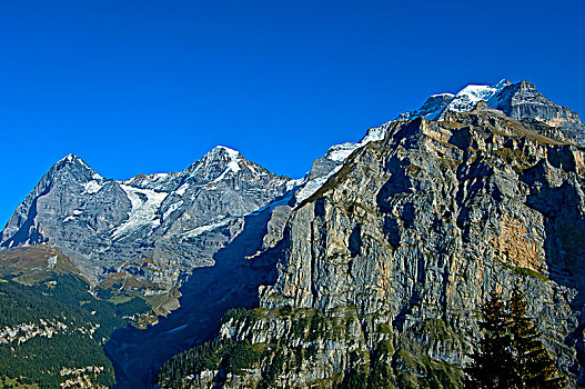 左边,右边,山,艾格尔峰,冰河,背影,少女峰,伯恩高地,伯恩,瑞士,欧洲