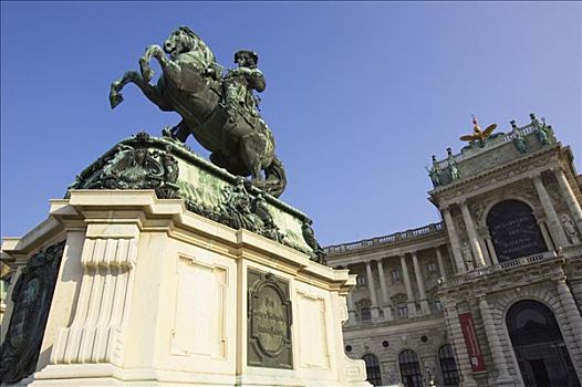 王子,尤金,雕塑,正面,国家图书馆,霍夫堡,维也纳,奥地利,欧洲