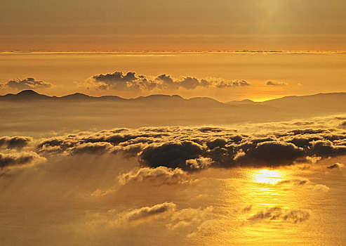 岛屿,云,日出,风景,火山,皮库岛,亚速尔群岛,葡萄牙,欧洲