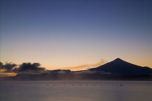 日出,火山,湖,智利,南美