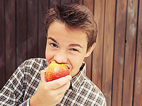 头像,男孩,青少年,咬,苹果