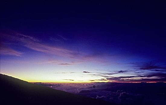 夏威夷,粉色,紫色天空,风景,高,山顶,高处,云,日落
