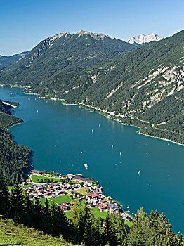 湖,阿亨湖地区,提洛尔,奥地利,高山湖,山脉,阿尔卑斯山,山,靠近,风景,欧洲,大幅,尺寸