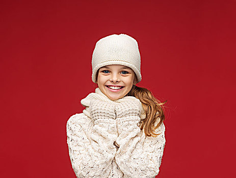 冬天,人,高兴,概念,女孩,帽子,围巾,手套