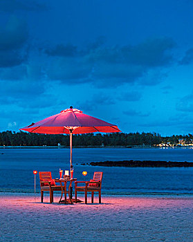 浪漫,黎明,气氛,扶手椅,仰视,光亮,伞,沙滩