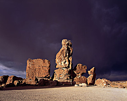 岩石构造,正面,风暴,云,夜光,高原,玻利维亚,南美