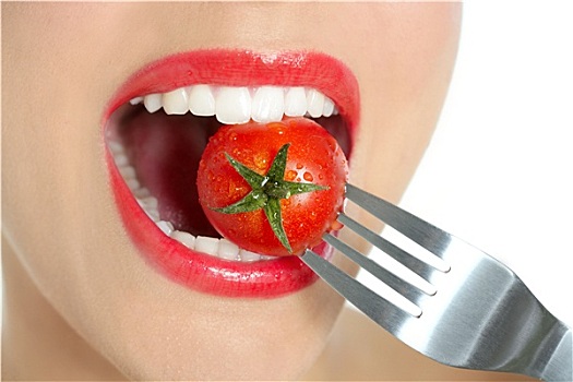 吃,红色,西红柿,微距,女人,嘴