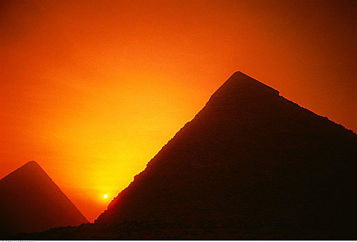 剪影,金字塔,日落,吉萨金字塔,埃及