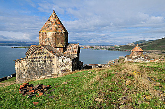寺院,历史,亚美尼亚,教堂,高处,斯万,湖,亚洲