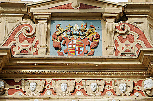盾徽,城堡,护城河,文艺复兴,帕德博恩,北莱茵威斯特伐利亚,德国,欧洲