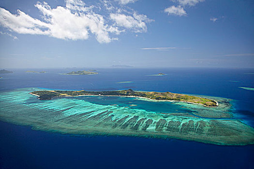 马那岛,岛屿,珊瑚礁,玛玛努卡群岛,斐济,南太平洋,俯视