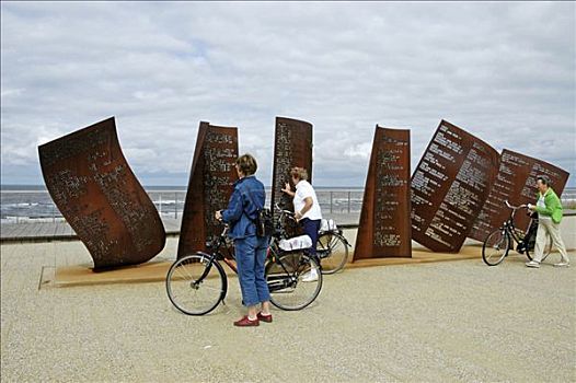 女人,自行车,纪念,迷失,荷兰南部,荷兰