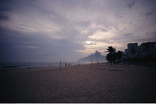 海滩,黄昏,里约热内卢,巴西,南美