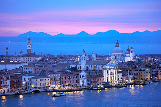 景色,城市,俯视,诸德卡,运河,夜晚,威尼斯,威尼托,意大利