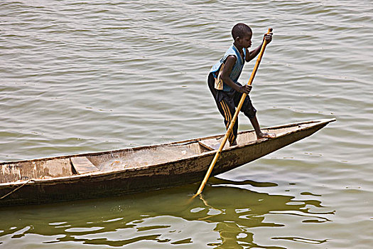 尼日尔,渔民,男孩,尼日尔河,传统,独木舟